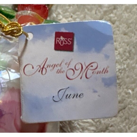 Russ Berrie June Angel Of The Month Rose Handcrafted Glass Figurine With Tag - Picture 5 of 9